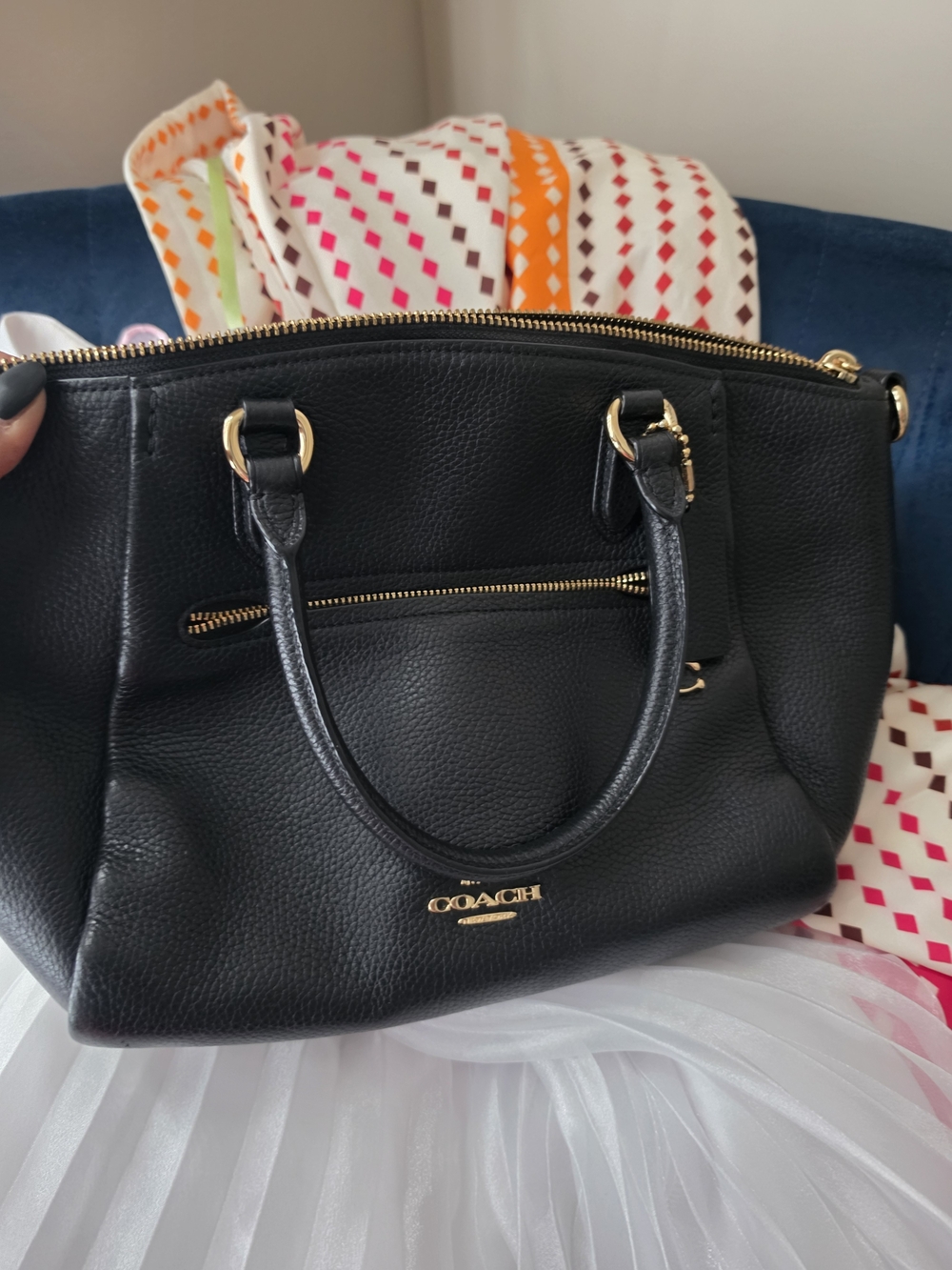 Coach Black Pebbled Leather Satchel with Gold Accents